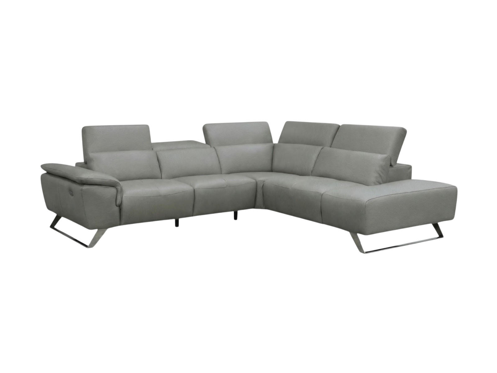 ECKSOFA Predator Echtleder Perlgrau - Hellgrau, Leder/Metall (270/230cm)