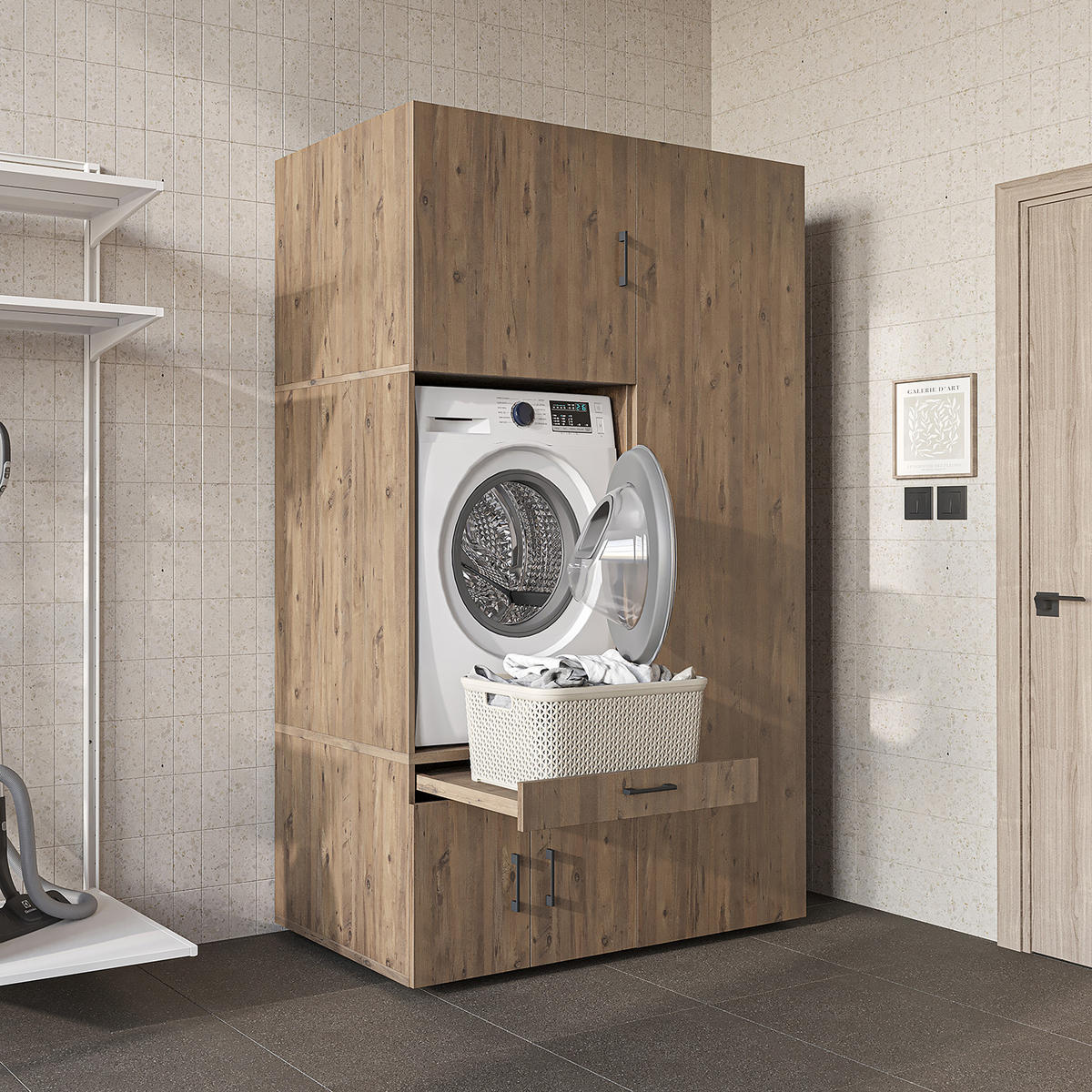WASCHMASCHINENSCHRANK Serie 3 127cm Breit, 205cm Hoch - Eichefarben, Holzwerkstoff (127/205/67cm)