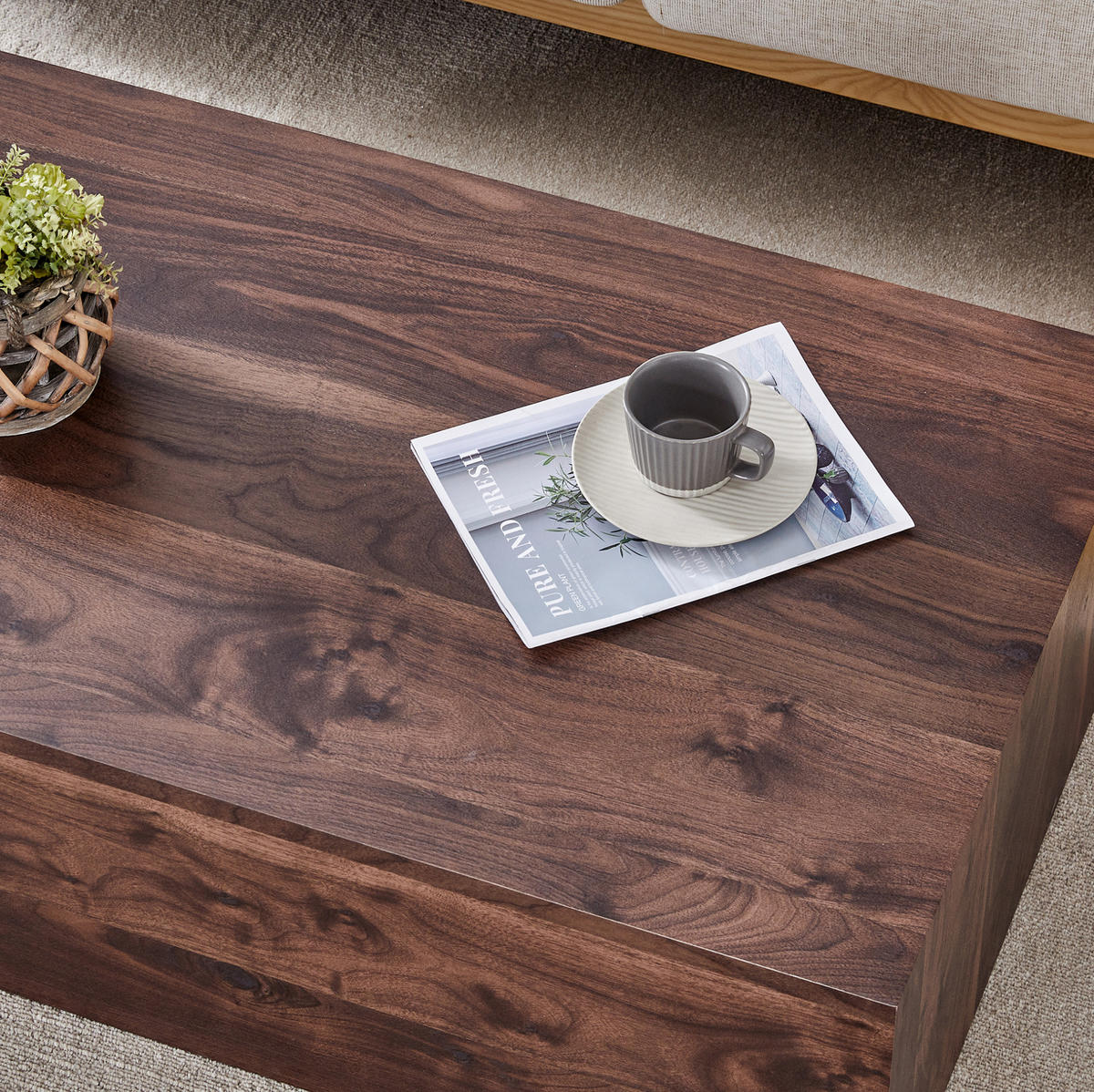 KLUBSKA miza 90/50/30 cm v videzu oreha, MDF, brez montaže - barva oreha, leseni material (90/50/30cm) - BEAOK
