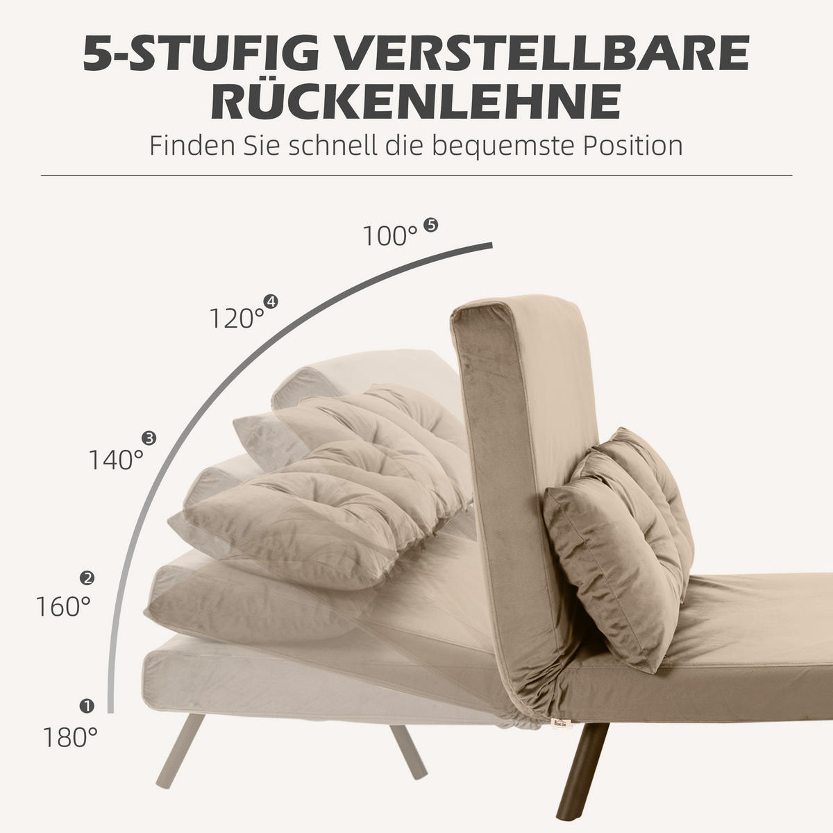 SCHLAFSOFA, Klappbett mit Bettfunktion, Verstellbarer Rückenlehne für Wohnzimmer - Hellbraun/Schwarz, Holz/Textil (73/81/102cm) - HOMCOM