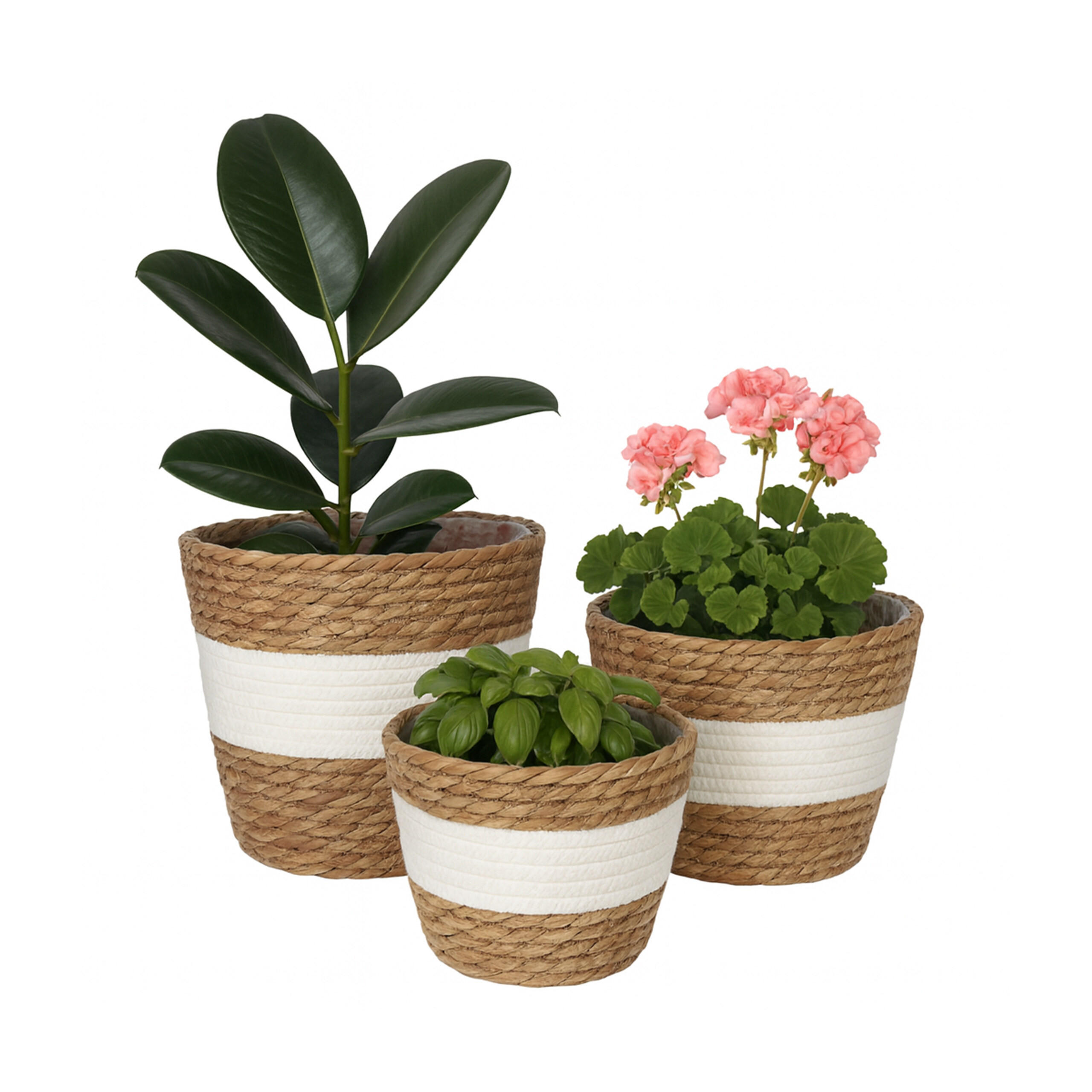 3XBLUMENTOPF - Hellbraun, Kunststoff/Textil (23cm) - Relaxdays