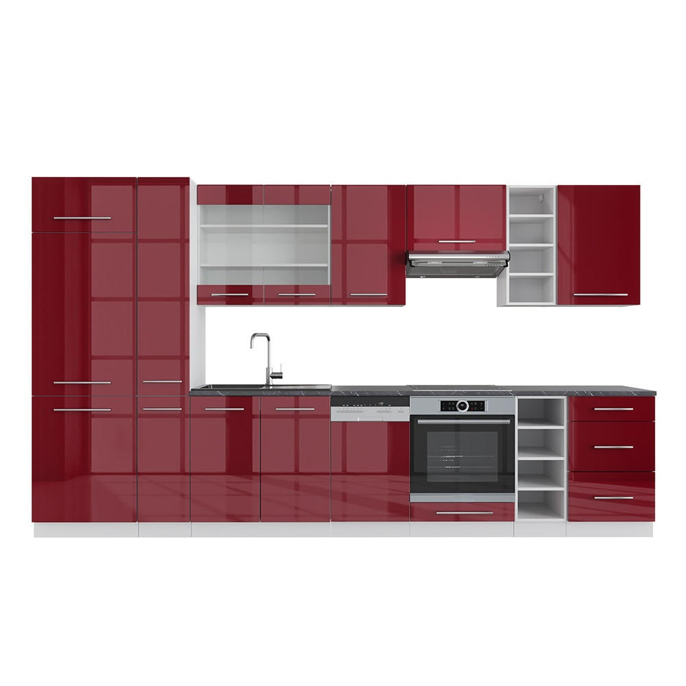 KÜCHENZEILE Fame-Line Bordeaux Hochglanz/Weiß 355 cm ohne Arbeitsplatte - Bordeaux/Weiß, Holzwerkstoff (355/206.8/46cm) - Vicco