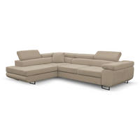 ECKSOFA Jerry in L-Form mit Schlaffunktion und Bettkasten, Farbe: Beige, Veloursstoff, Ottomane Links - Beige, Textil (202/275cm) - VENASI MÖBEL
