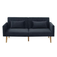 SCHLAFSOFA aus Samt 180x75x82 cm Schwarz mit verstellbarer Rückenlehne, 5-fach Armlehnen und 2 Kissen - Schwarz, Textil (75/82/180cm) - Modfu