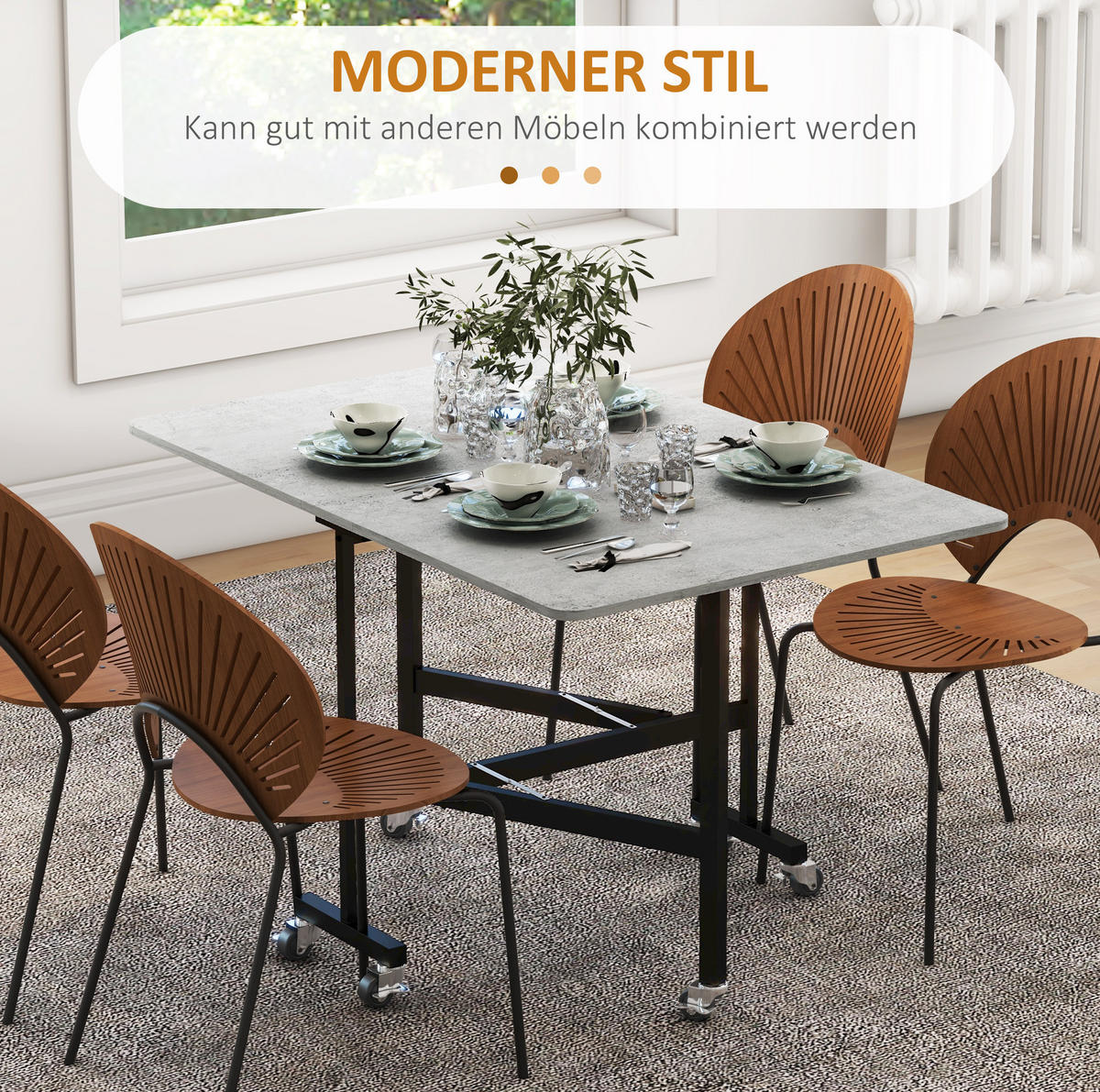 KLAPPTISCH 120/80/73 cm aus MDF mit Rollen und ausklappbaren Seiten, platzsparend, Grau - Grau, Holzwerkstoff (120/80/73cm) - Redom