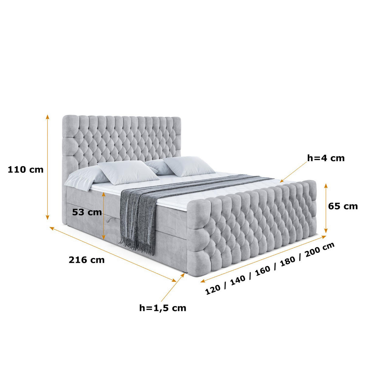 BOXBETT SERENE-Z - 120 x 200 - H3 - Hellgrau - Hellgrau, Holzwerkstoff (120/200cm) - ALTDECOR