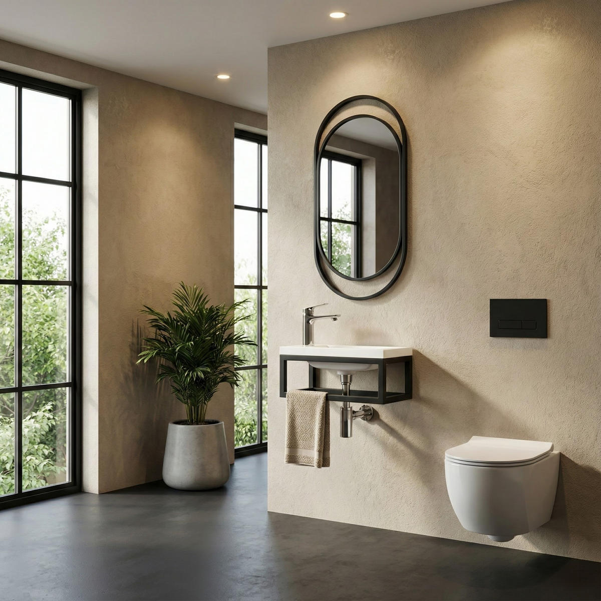 GÄSTE-WC Möbel Mesa 40 x 22 cm – Mattweiß mit schwarzem Metallgestell - Weiß, Holz (40/52/22cm) - Badplaats