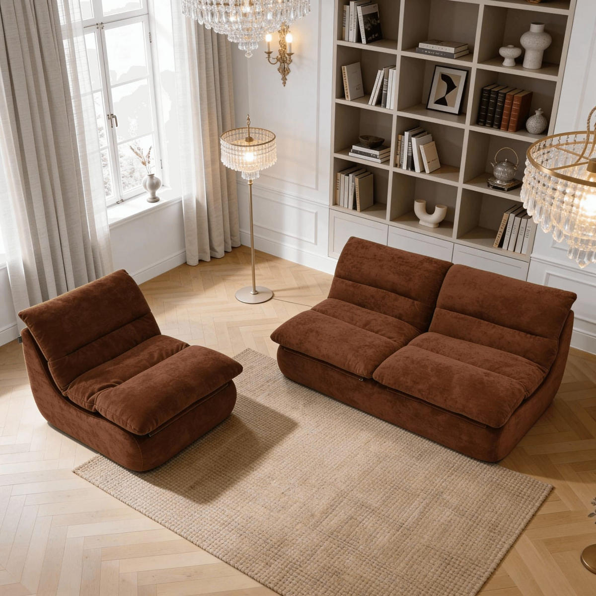 SITZGARNITUR Nuvia Sofa und Sessel Schokolade und Schokolade - Dunkelbraun, Textil (160/73/100cm) - COCO Living