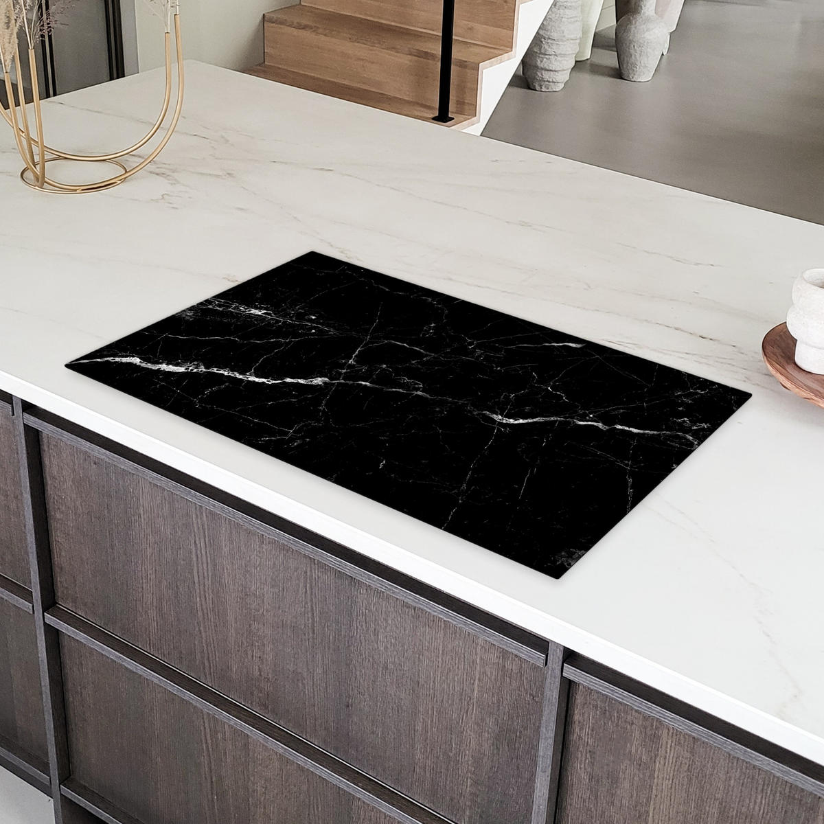 HERDABDECKPLATTE Marmoroptik - Schwarz - Luxus 89x51 cm - Grau, Kunststoff (89.6/0.2/51.6cm) - MuchoWow