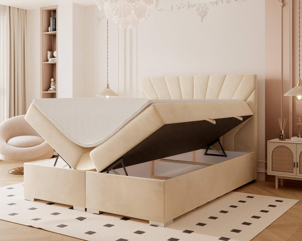 BOXBETT 160x200 cm mit Topper - Creme, Holzwerkstoff/Textil (140/200cm) - Idohome