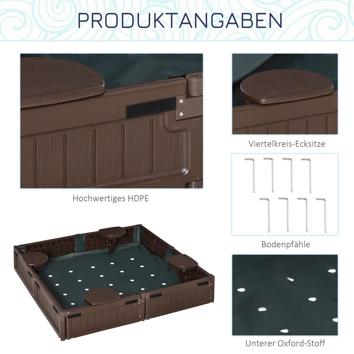SANDKASTEN, Braun, HDPE - Braun, Kunststoff (123/123/21cm) - Outsunny