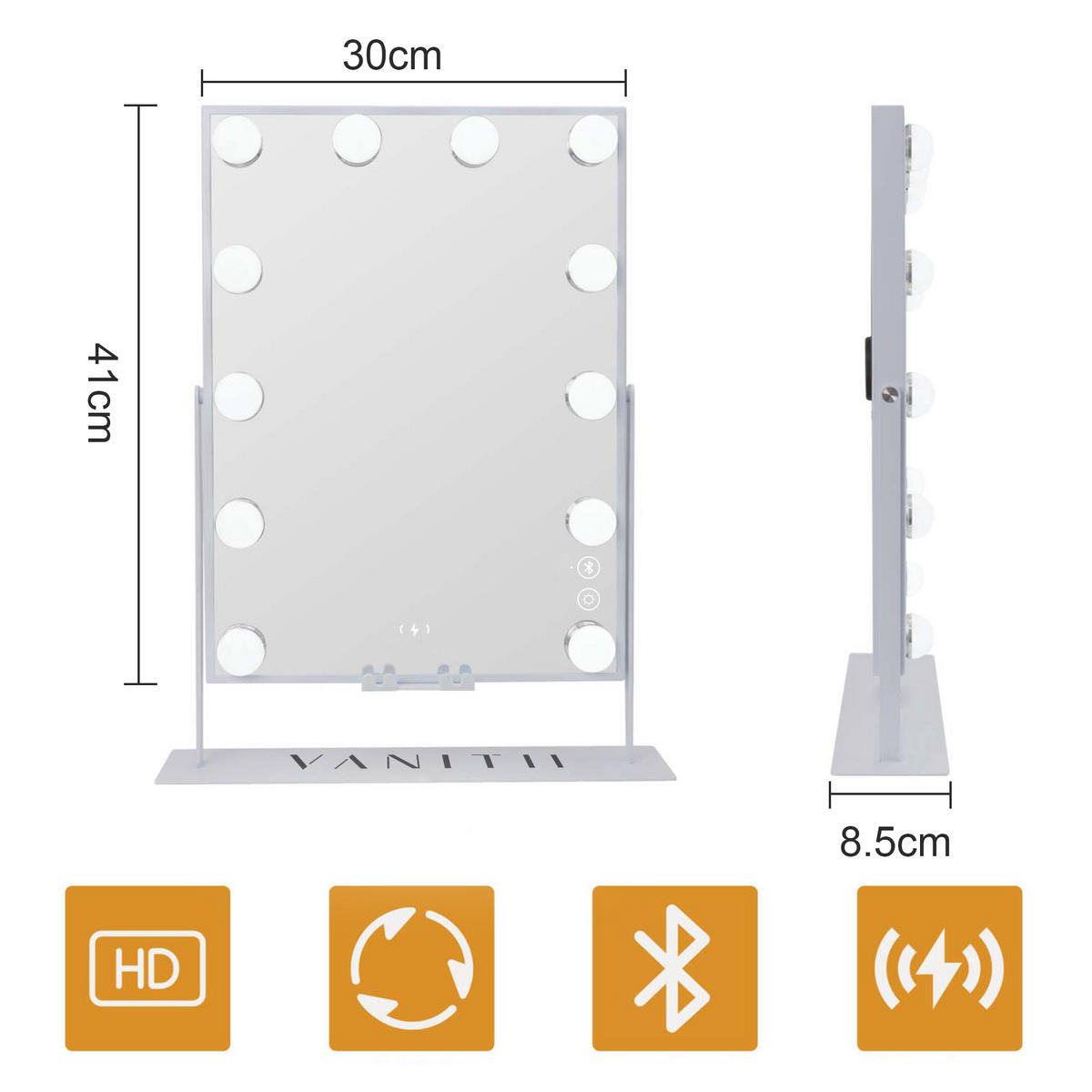 SCHMINKSPIEGEL mit LED-Beleuchtung weiß 30/41cm - Weiß, Metall (30/41/3cm) - VANITII