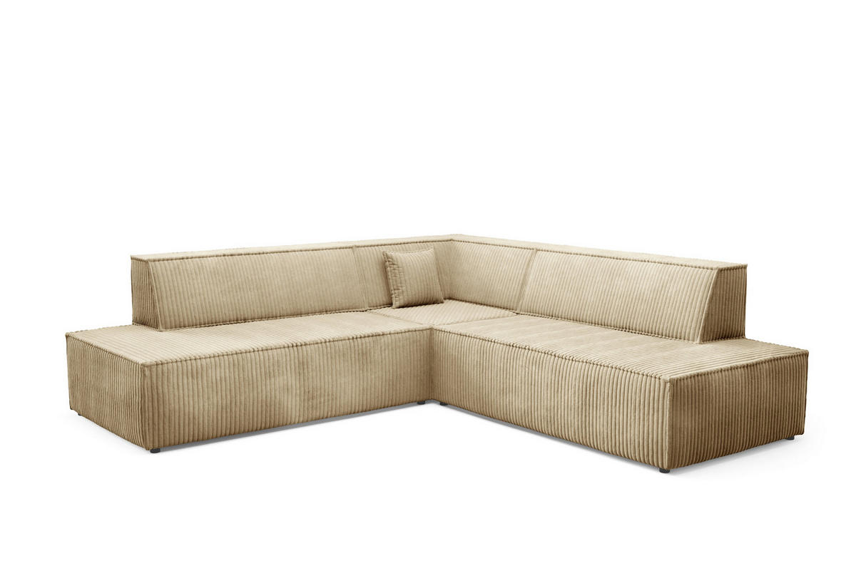 ECKSOFA TESSO II R-S Beige Kordstoff mit Schlaffunktion - Beige, Holz (254/254cm) - MASSENO