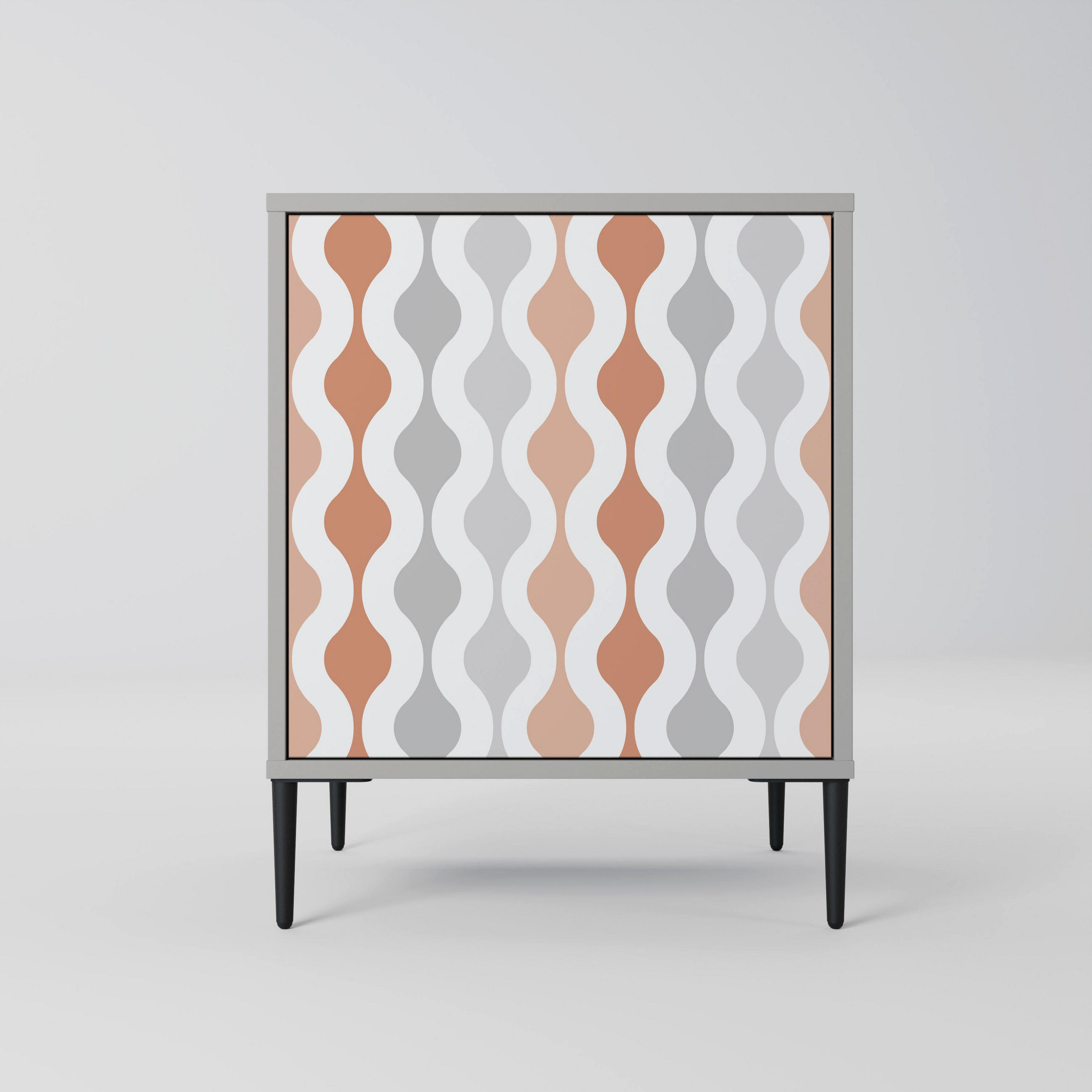 SIDEBOARD HAZY NOSTALGIA, Grau, 57,5x42x72,5 cm, Schwarze Metallfüße - Multicolor/Schwarz, Holzwerkstoff/Metall (57.5/72.5/42cm) - SpaceRebels