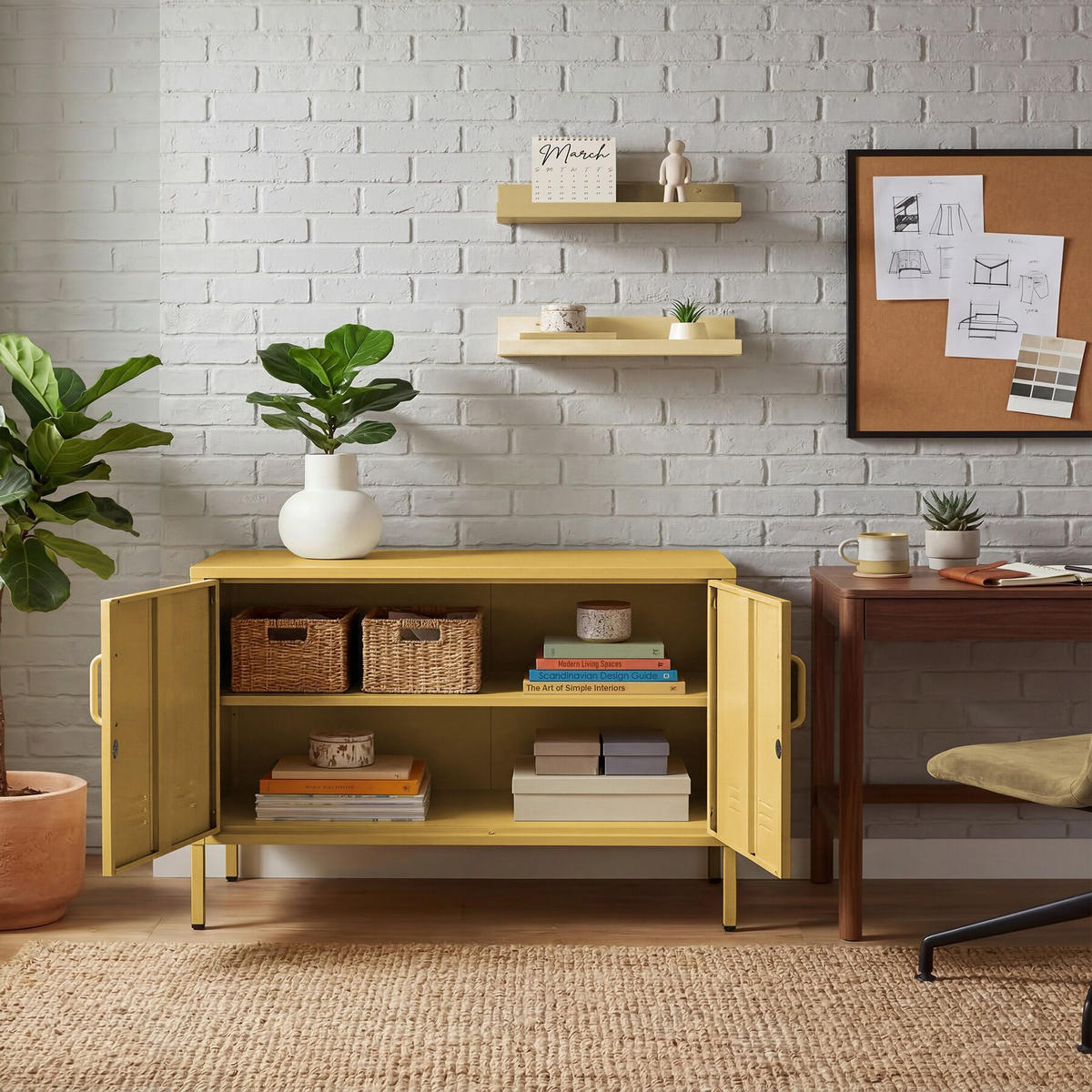 SIDEBOARD Baker, Kippschutz, höhenverstellbare Füße, gelb - Gelb, Metall (100/65/42.5cm) - tectake