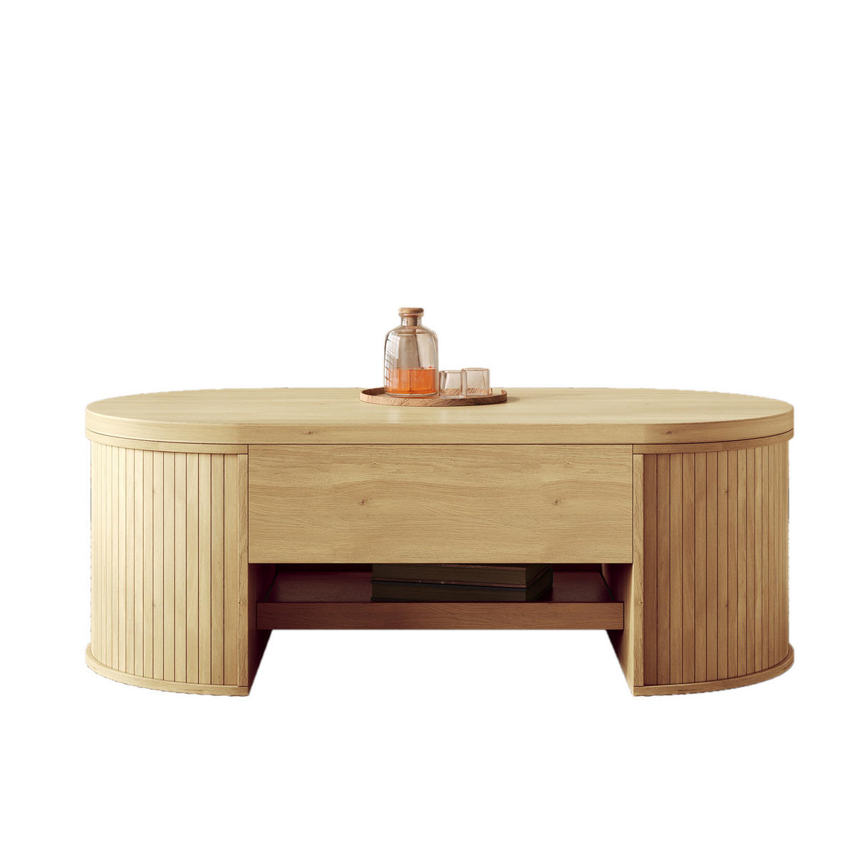 COUCHTISCH 110/55,5/40 cm höhenverstellbar mit Stauraum und ausziehbarer Ablage aus MDF, Natur - Naturfarben, Holzwerkstoff (110/55.5/40cm) - Modfu