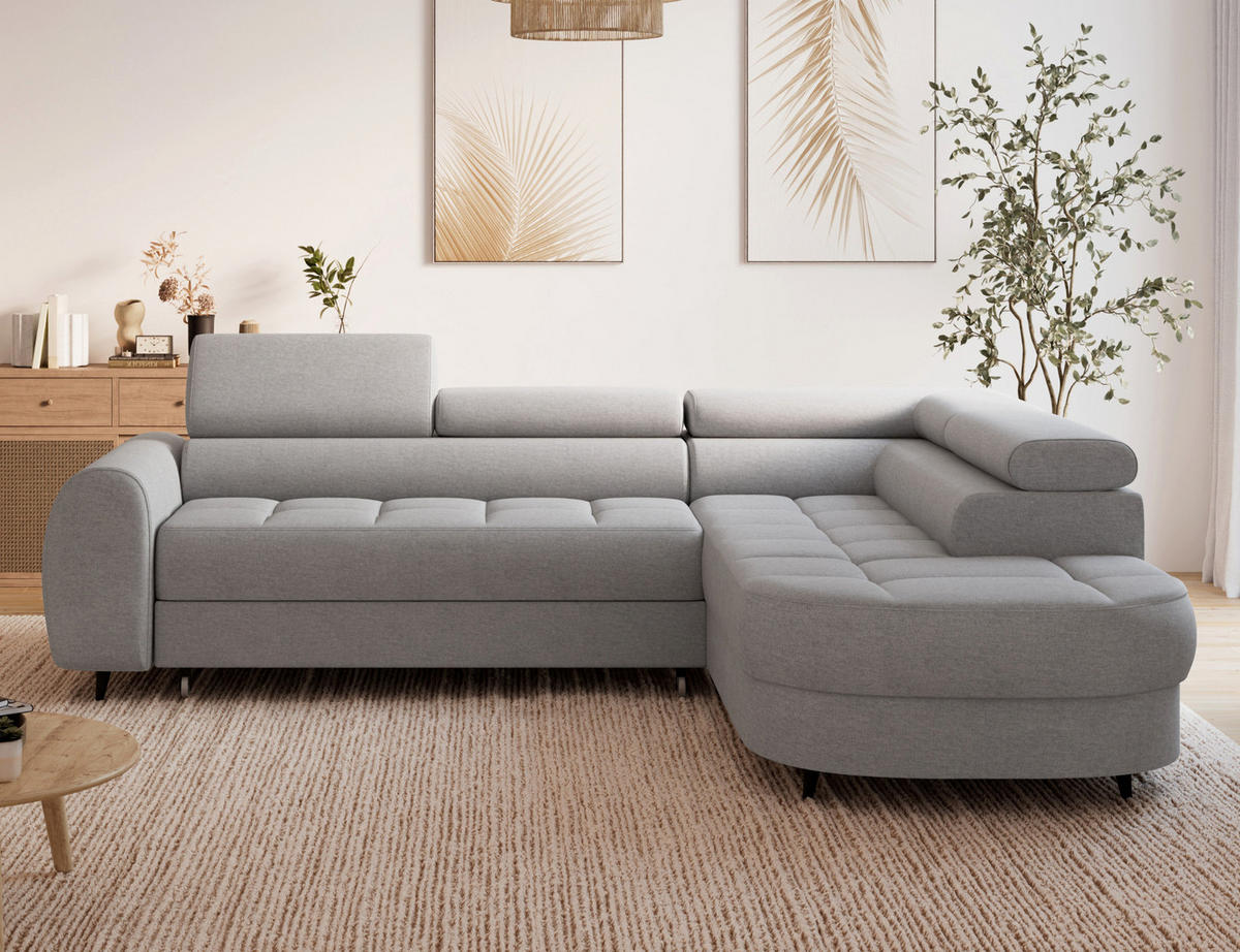 ECKSOFA Vesteria mit Schlaffunktion und Bettkasten – Modernes Design, verstellbare Kopfstützen und hoher Sitzkomfort - Grau, Kunststoff (279/72cm) - Wohnideebilder