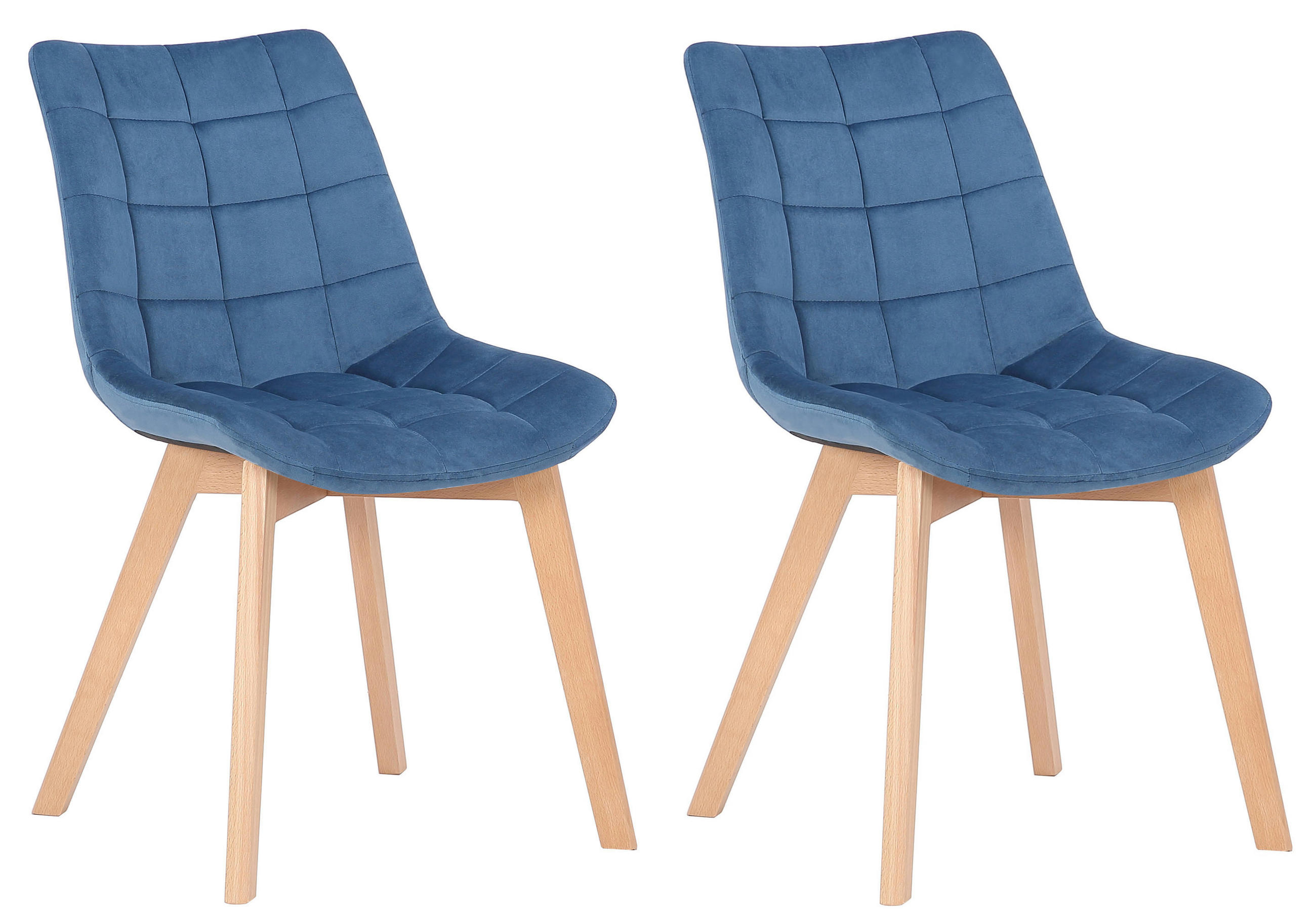STUHL 2er Set Samt Blau - Blau/Eukalyptusholzfarben, Holz/Textil (46/82/61cm) - CLP