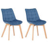 STUHL 2er Set Samt Blau - Blau/Eukalyptusholzfarben, Holz/Textil (46/82/61cm) - CLP