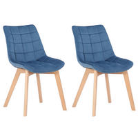STUHL 2er Set Samt Blau - Blau/Eukalyptusholzfarben, Holz/Textil (46/82/61cm) - CLP