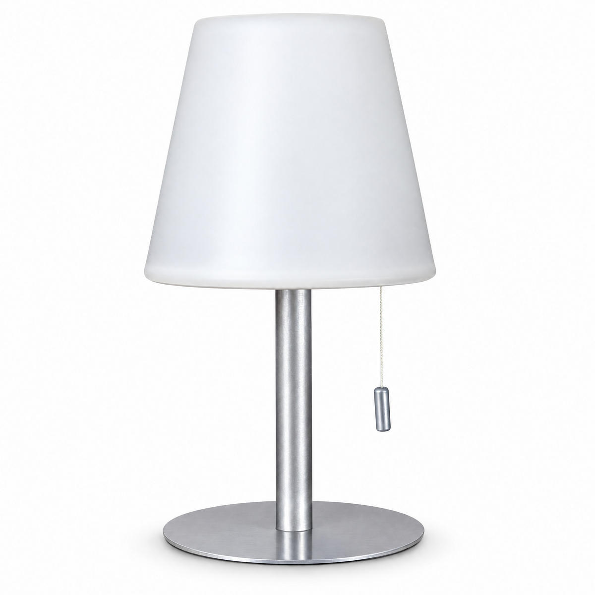 LED-TISCHLEUCHTE mit Akku 4400mAh stufenlos dimmbar Farbwechsel Zugschnur Metall-Standfuß silber H 30cm - Weiß, Metall (17/17/30cm) - Northpoint
