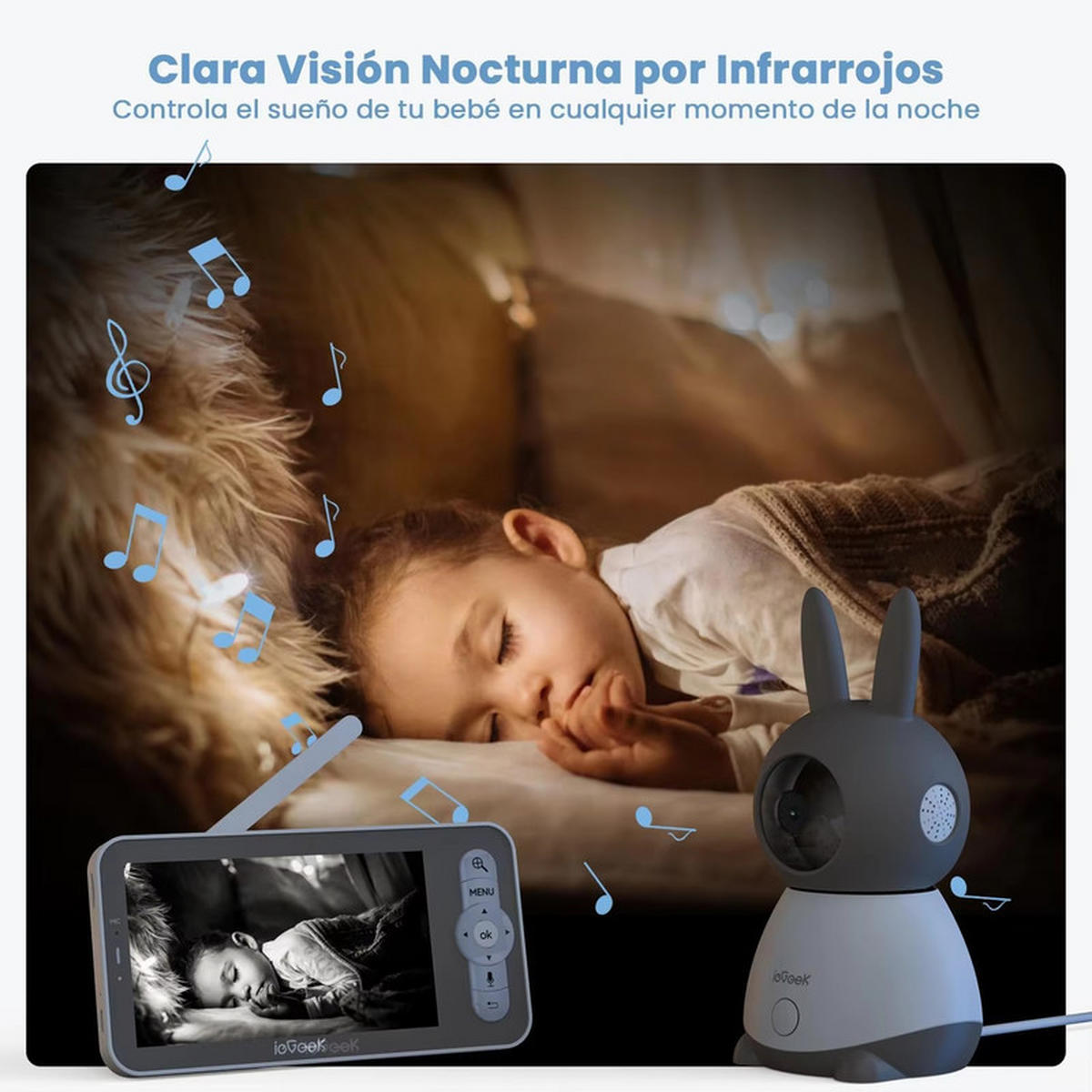 BABYPHONE 5 Zoll 2K 3MP 360° PTZ Kamera Bewegungserkennung Monitor - Grau, Kunststoff - Kaket