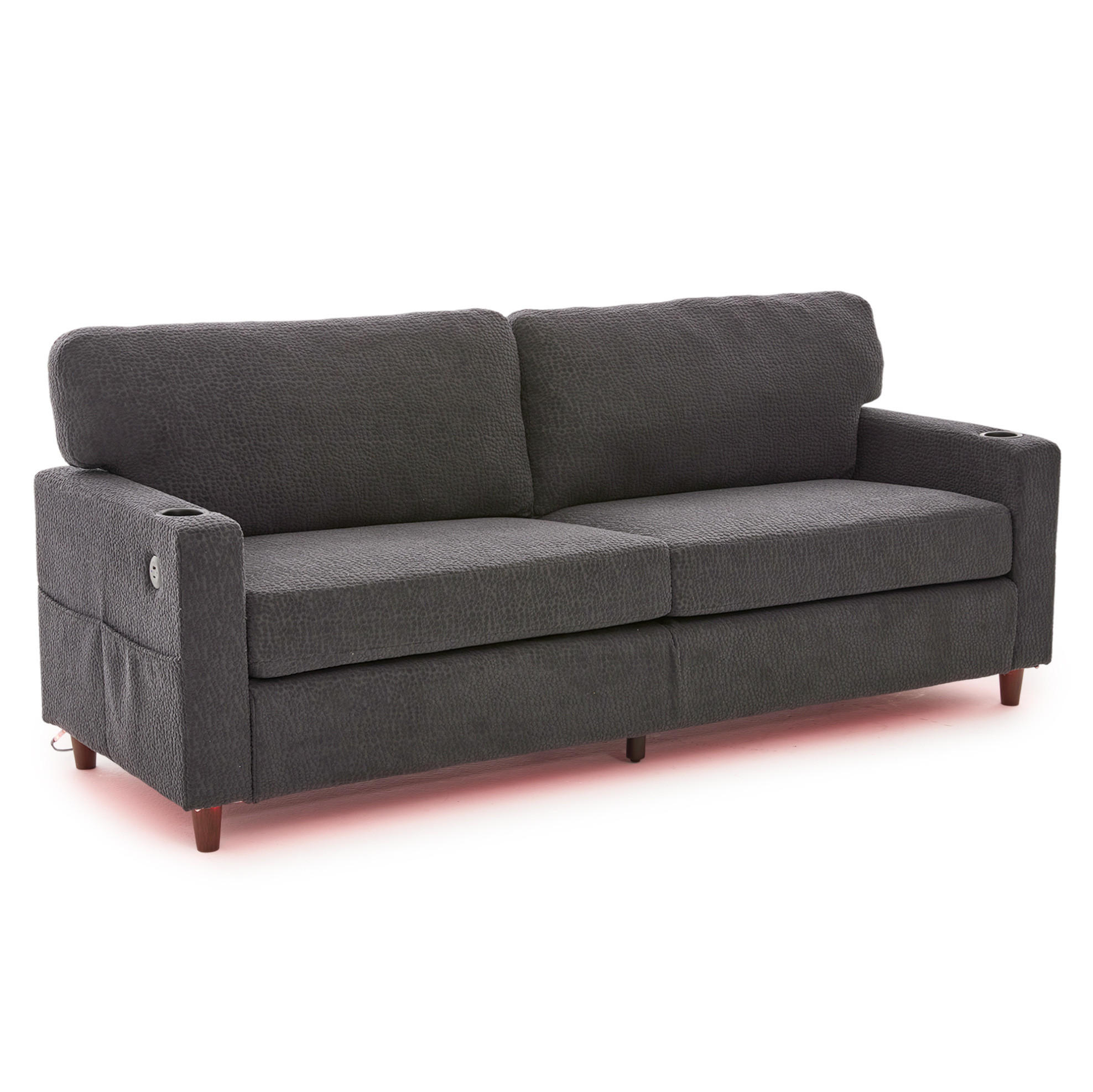 ZWEISITZER Sofa Chenille mit USB-Anschluss LED-Licht und Getränkehaltern 203/77,5/86 cm Dunkelgrau - Dunkelgrau, Textil (77.5/86/203cm) - Redom