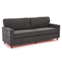 ZWEISITZER Sofa Chenille mit USB-Anschluss LED-Licht und Getränkehaltern 203/77,5/86 cm Dunkelgrau - Dunkelgrau, Textil (77.5/86/203cm) - Redom