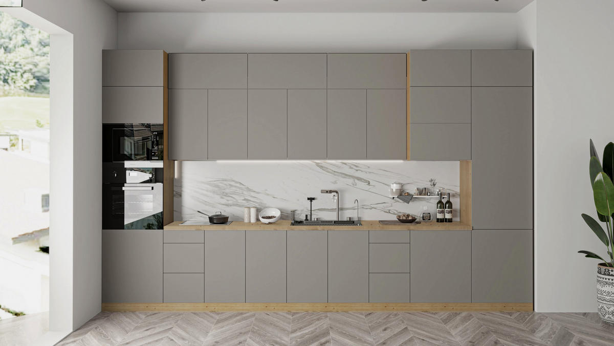 KÜCHENZEILE – Küchenblock 420 cm VELORA – KU-S39 – Beige - Beige, Holzwerkstoff (420/248/58cm) - hi-markt