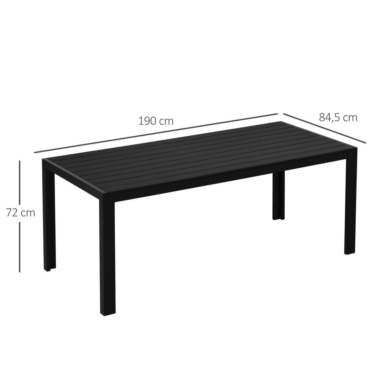 GARTENTISCH 190/84,5/72 cm mit wetterfester Tischplatte und Aluminiumgestell in Holzoptik, Schwarz - Schwarz, Metall (190/84.5/72cm) - Redom