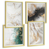 BILDER SET 4er Set - 50x50 cm & 40x60 cm Goldrahmen - Abstrakte Muster weiß schwarz grün - Goldfarben, Kunststoff (50/50cm) - TULUP