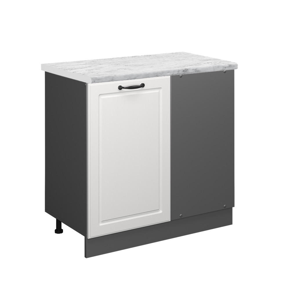 ECKUNTERSCHRANK R-Line Weiß Landhaus 86 cm AP Marmor - Anthrazit/Creme, Holzwerkstoff (86/81.6/60cm) - Vicco