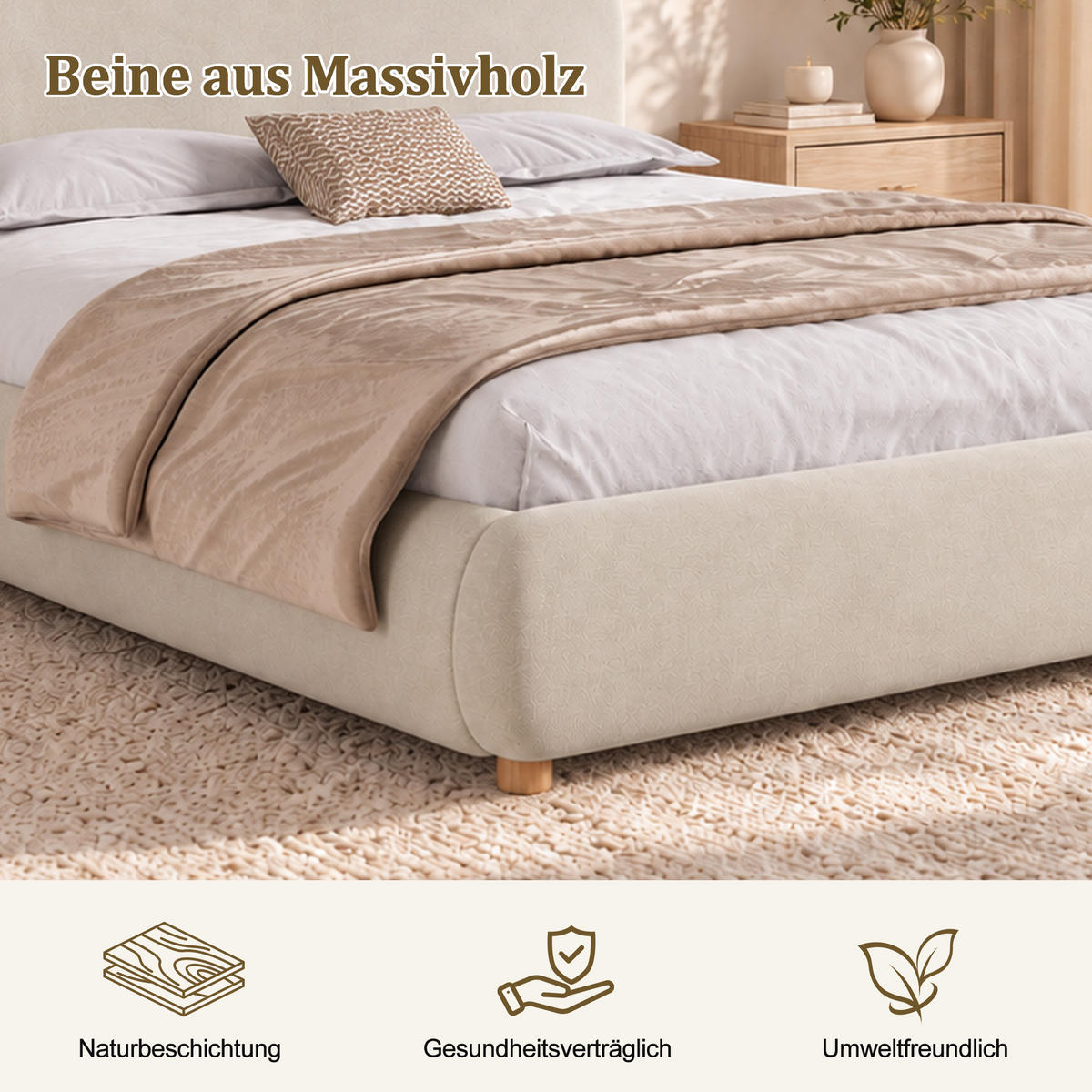 POLSTERBETT 180x200cm, Creme, Samt, Stauraum - Creme, Textil (180/200cm) - FLIEKS