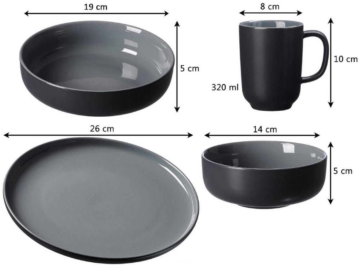 XXL KOMBISERVICE Jasper schwarz-grau 32er Set - Schwarz/Grau, Keramik (1/1/1cm) - Ritzenhoff Breker