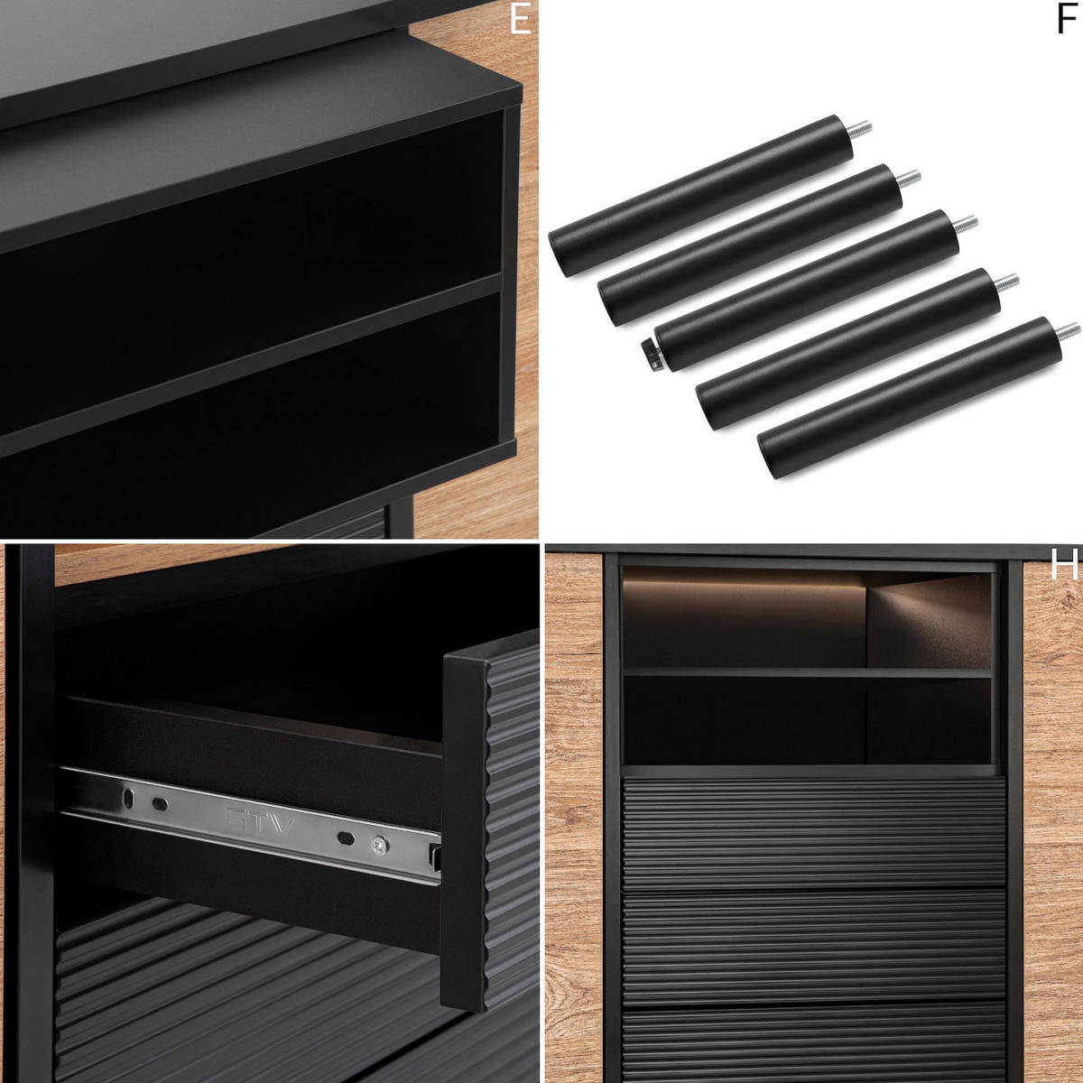 KOMMODE LOFTY TV/HiFi-Einlage, schwarz / Eiche natur - Eichefarben/Schwarz, Holzwerkstoff (151/84/41cm) - KONSIMO®