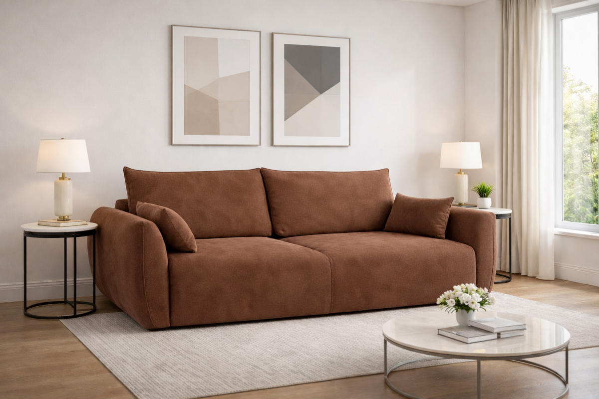 SOFA Mit Schlaffunktion Und Bettkasten, Veloursstoff Salvador, Dunkelbraun, Zephira - Dunkelbraun, Holz (238/87/102cm) - Kaiser Möbel