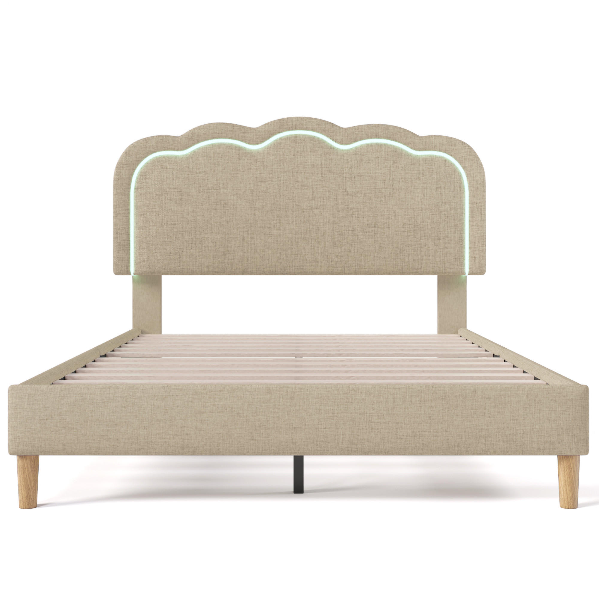 POLSTERBETT 140/200 cm in Beige Samt mit Lattenrost - Beige, Holz/Textil (140/200cm) - KOMHTOM