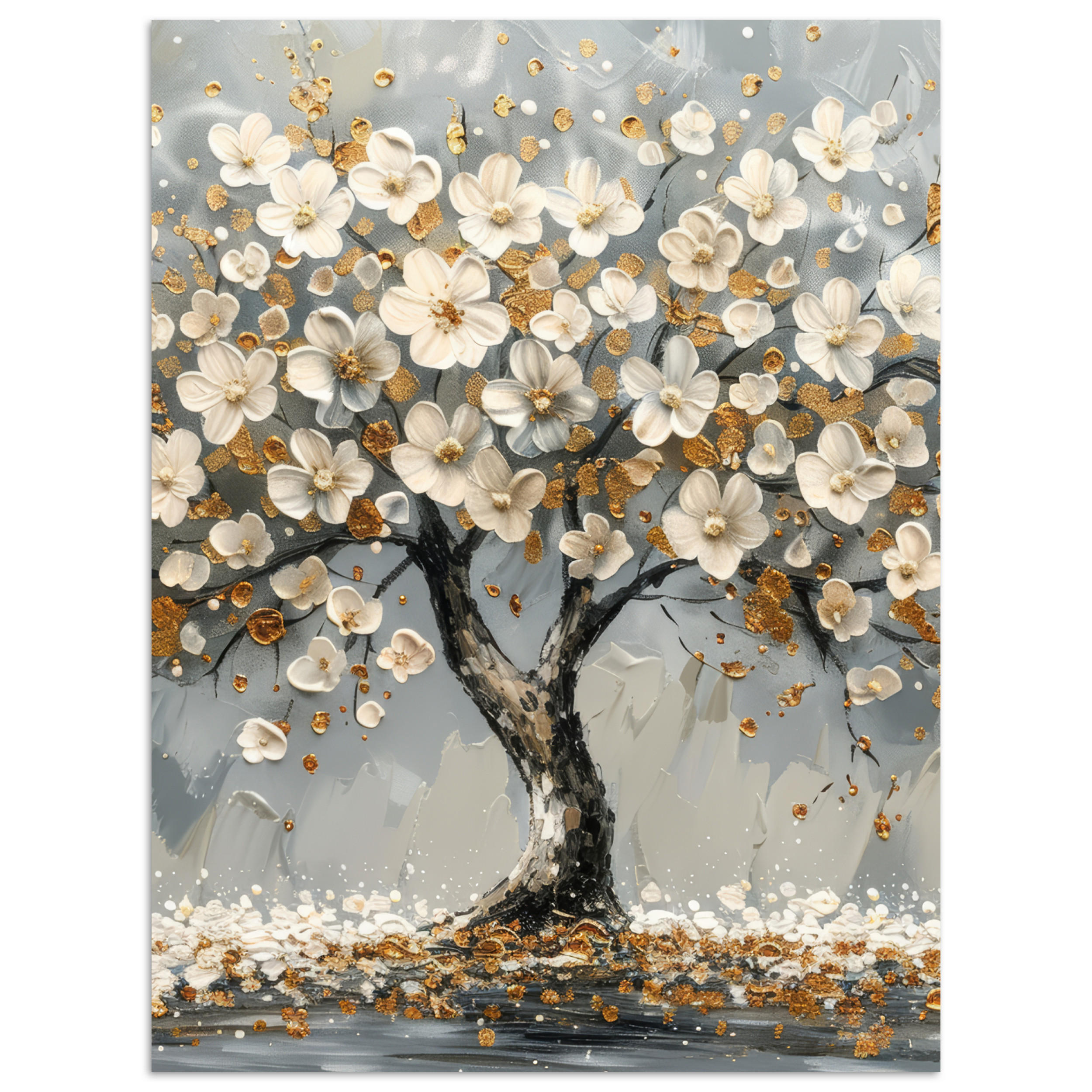 MuchoWow PLAKÁT Strom - Květiny - Bílá - Příroda - Umění 60x80 cm