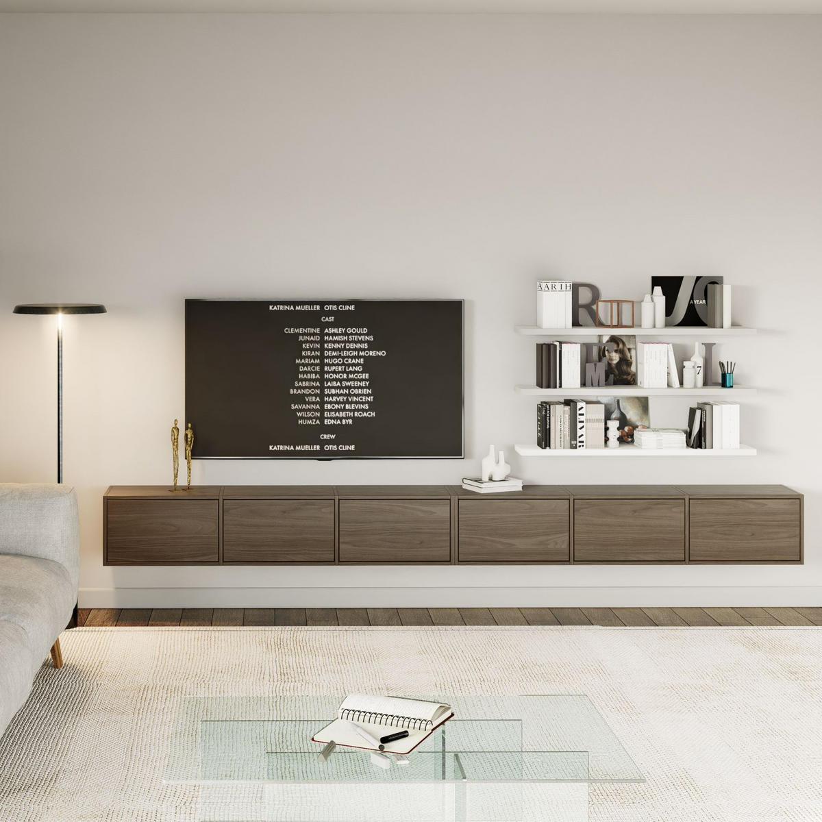 TV-LOWBOARD Framme hängend Walnussoptik Wisconsin 300 cm - Dunkelbraun, Holzwerkstoff (300.2/30/30cm) - Selsey