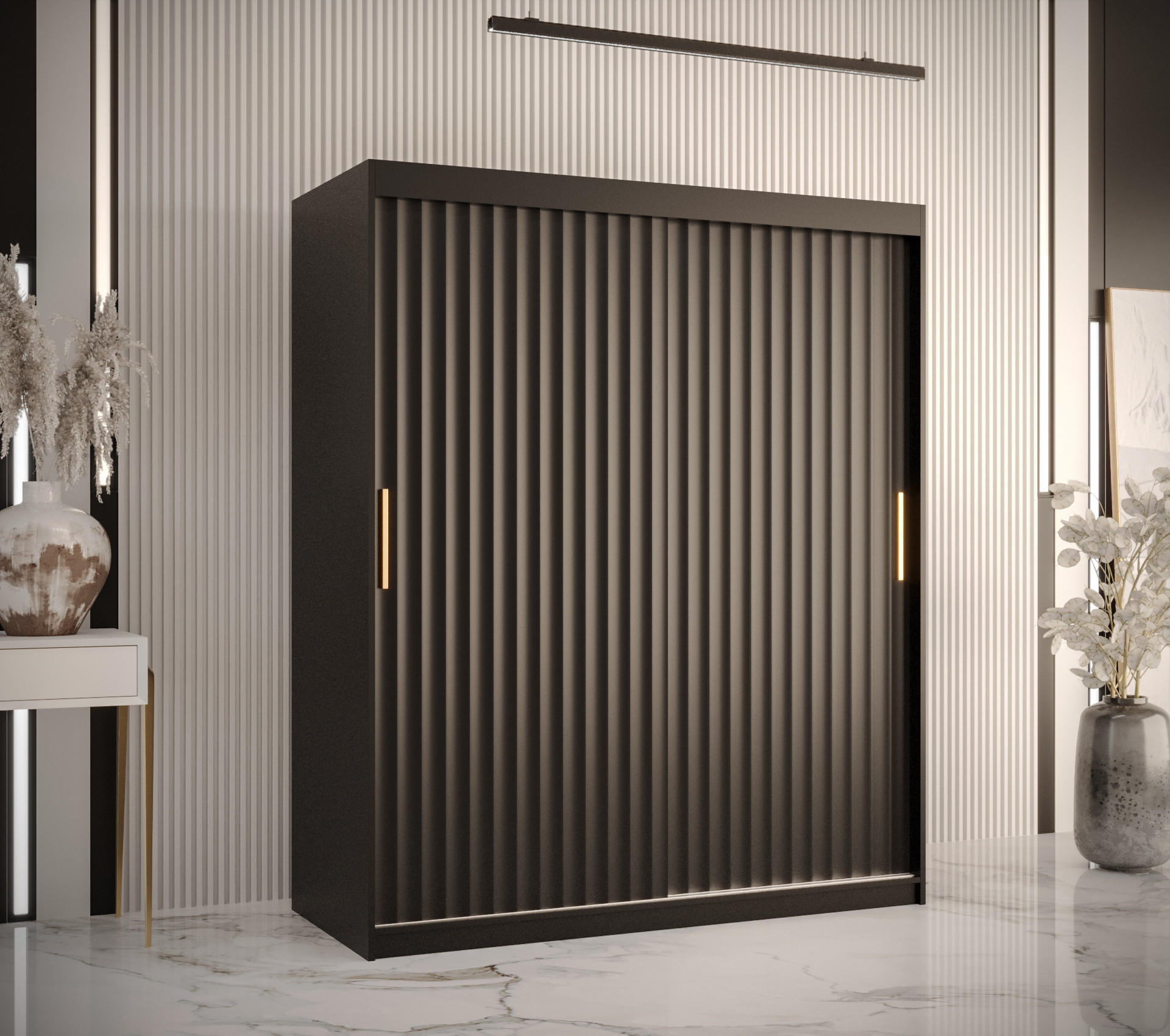 SCHWEBETÜRENSCHRANK 200/150/62 2-türig - Goldfarben/Schwarz, Holz/Kunststoff (150/200/62cm) - Abiks Möbel