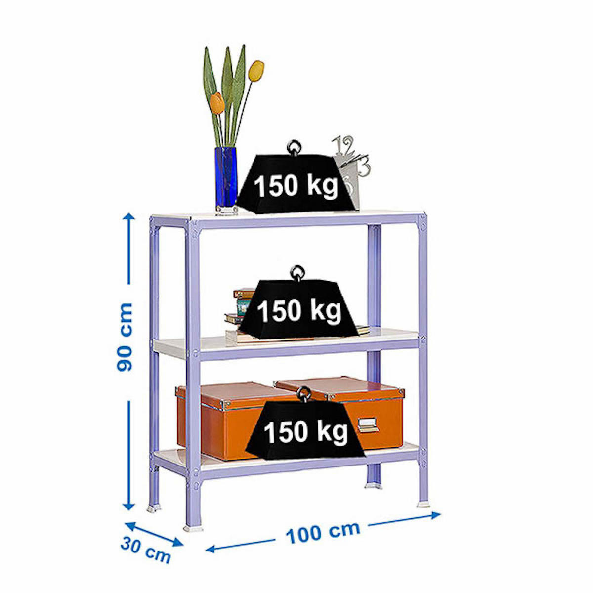 WOHNREGAL LIVING KOALA METAL mit 3 Fachböden | HxBxT 90x100x30cm | Fachlast 150kg | Lila/Weiß - Lila, Metall (100/90/30cm) - PROREGAL