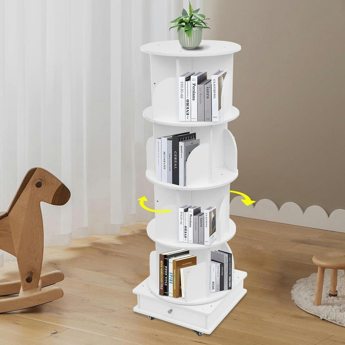 BÜCHERREGAL drehbar 4 Etagen Weiß - Weiß, Holzwerkstoff (46/142/46cm)