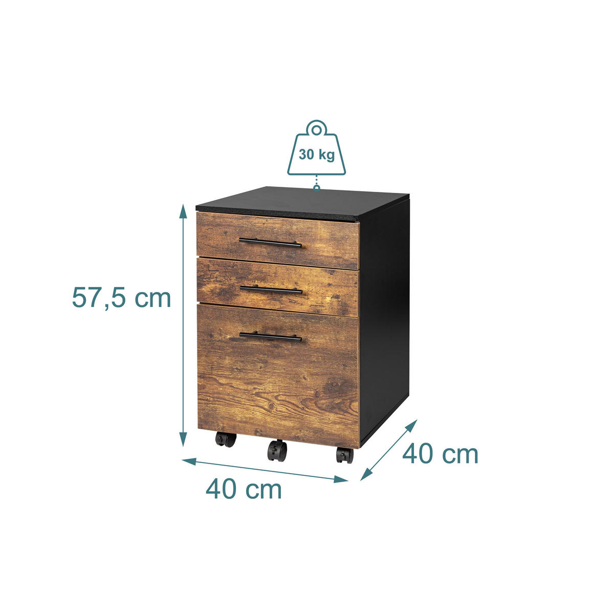 ROLLCONTAINER - Multicolor/Schwarz, Holzwerkstoff/Kunststoff (40/57.5/40cm) - Relaxdays