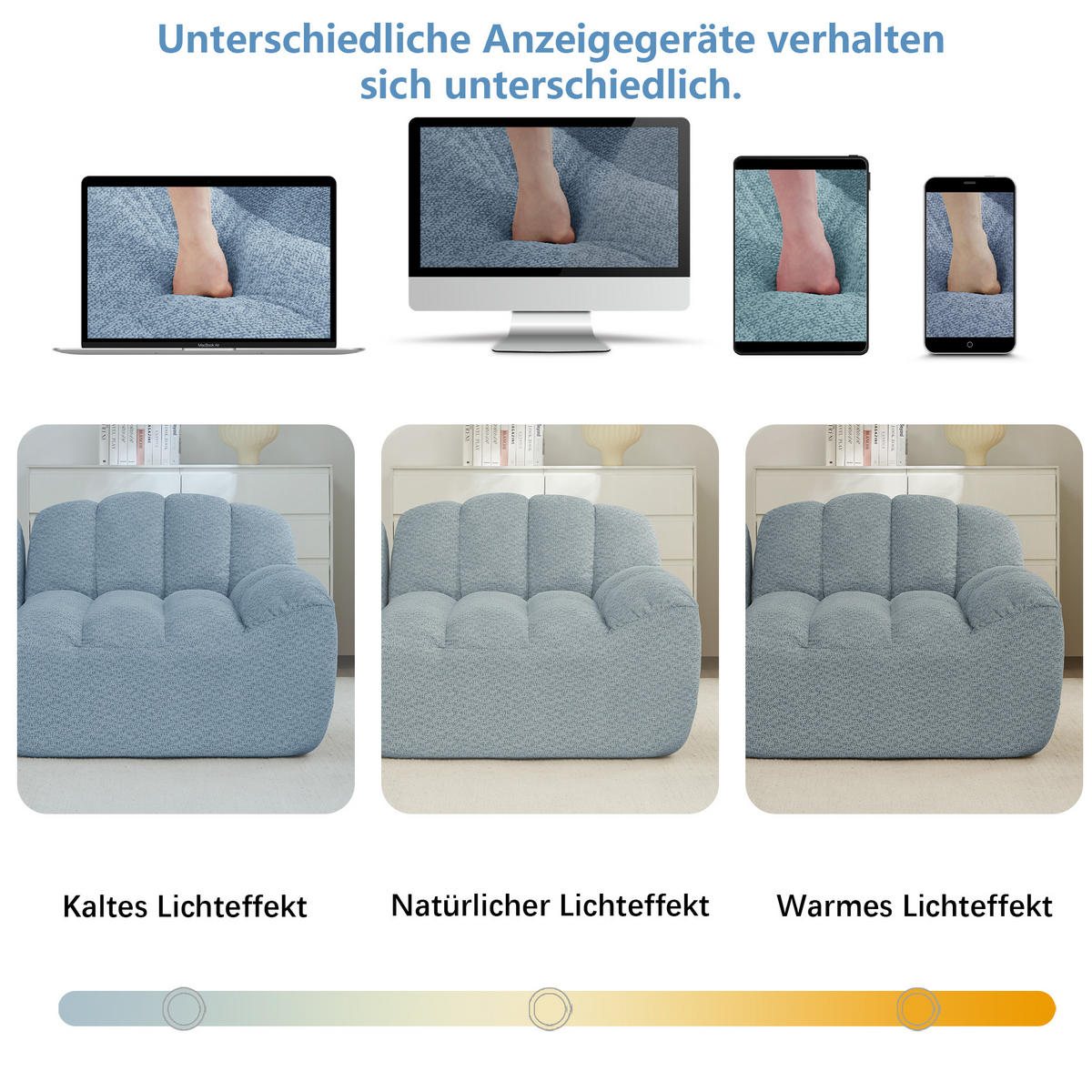 2-SITZER Sofa aus granuliertem Fleece mit modularem, montagefreiem Design Blau - Blau, Textil (104/79/210cm) - Modenvie