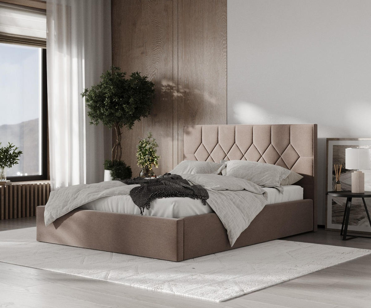 POLSTERBETT Brisa 140/200 cm Braun im Asti Stoff - Schwarz/Naturfarben, Holz/Holzwerkstoff (140/200cm) - AltaBeds