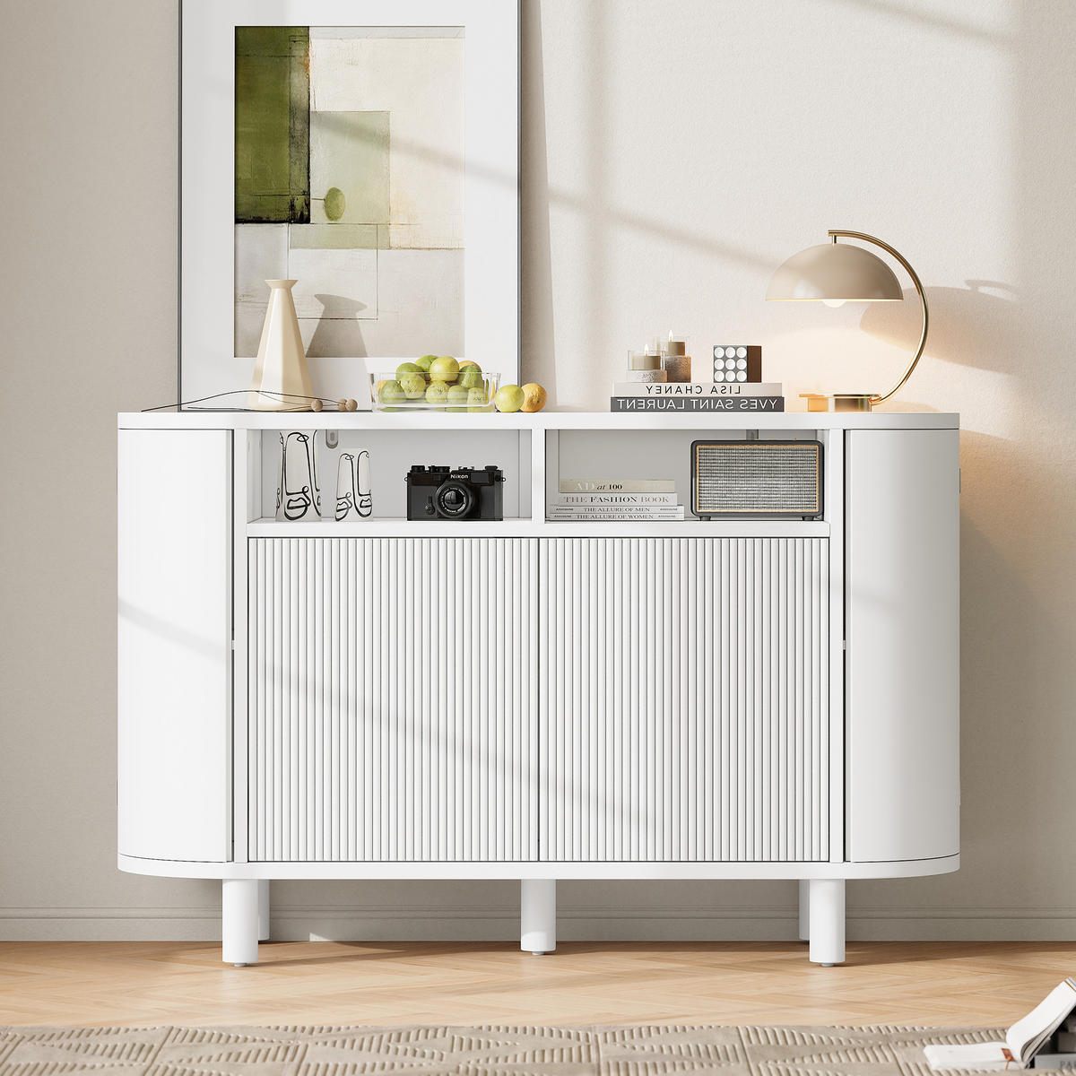 SIDEBOARD 120/38/77 cm in Weiß mit 2 Türen & offenem Fach - Weiß, Holzwerkstoff (120/77/38cm) - BEAOK