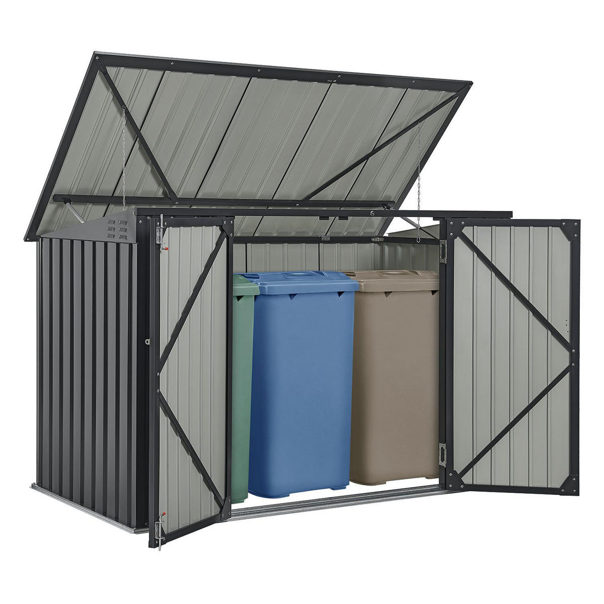 MÜLLTONNENBOX Namur Grau - Anthrazit, Metall (200/128/105cm) - Juskys