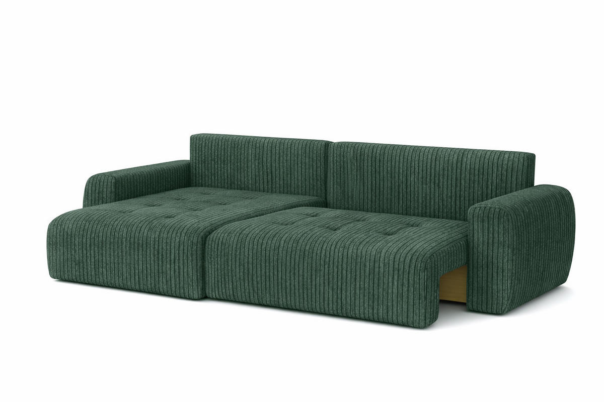 ECKSOFA Mit Schlaffunktion Und Bettkasten L-Form Ivo XL, Cordstoff Poso, Grün, Links - Grün, Holz (280/142cm) - Kaiser Möbel