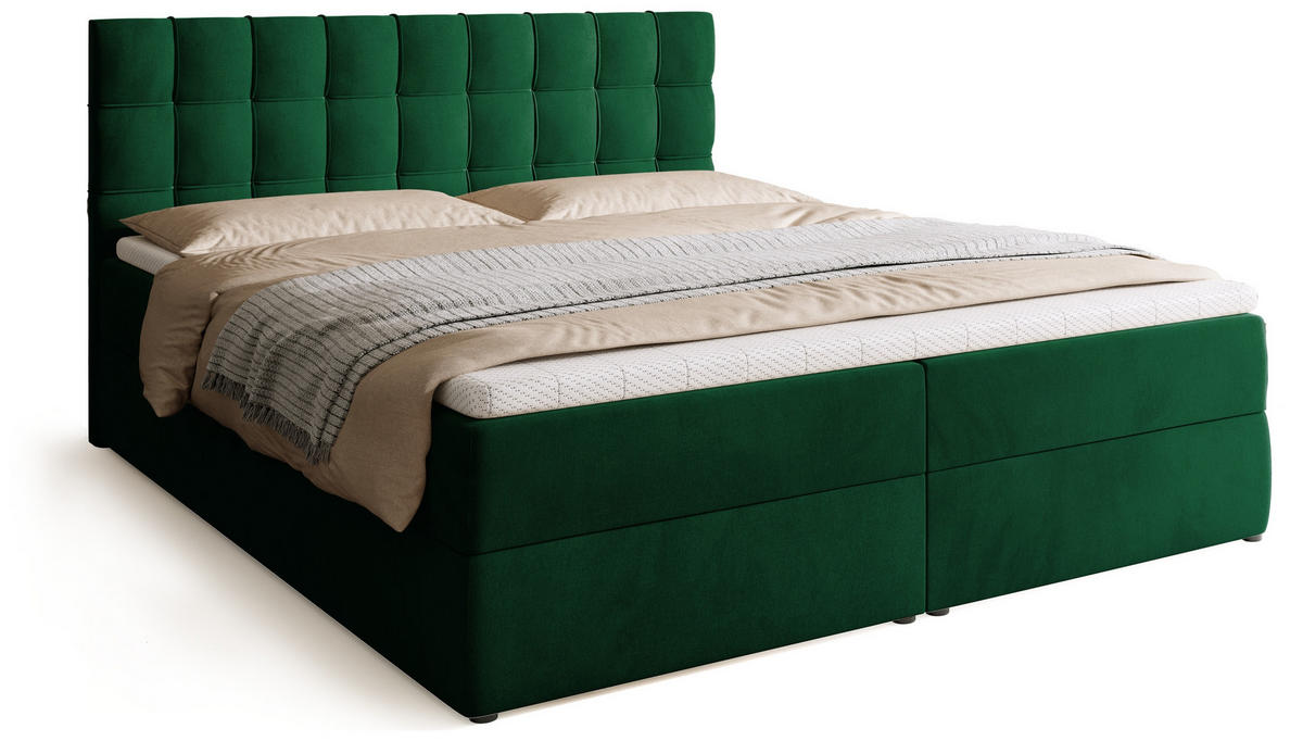 BOXBETT Detroit mit Topper 180/200 Grün - Grün, Holzwerkstoff/Textil (180/200cm) - Bromarkt