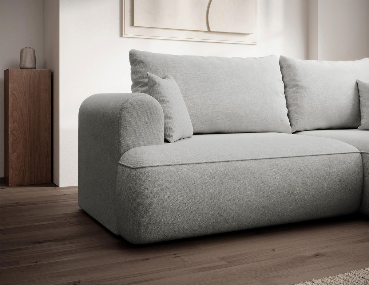 ECKSOFA Ovo Mini Hellgrau rechts - Hellgrau/Schwarz, Kunststoff/Textil (156/238cm) - Selsey